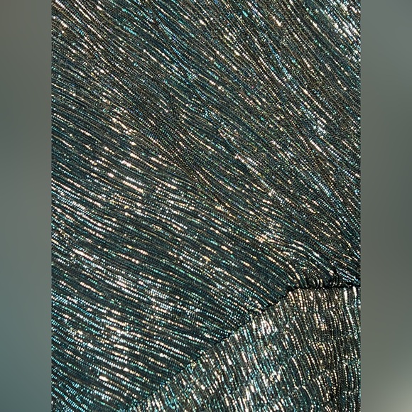 Metallic Shiny Blue Green Emerald Party Cocktail Dress M Date Night Wrap Shimmer - Picture 4 of 8